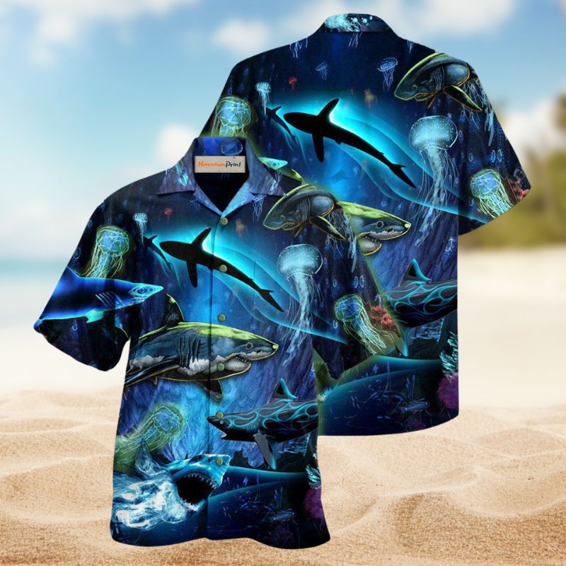 Sharks Deep Ocean Hawaiian Shirt For Beach Days, Coastal Adventures, And Thoughtful Gift Giving