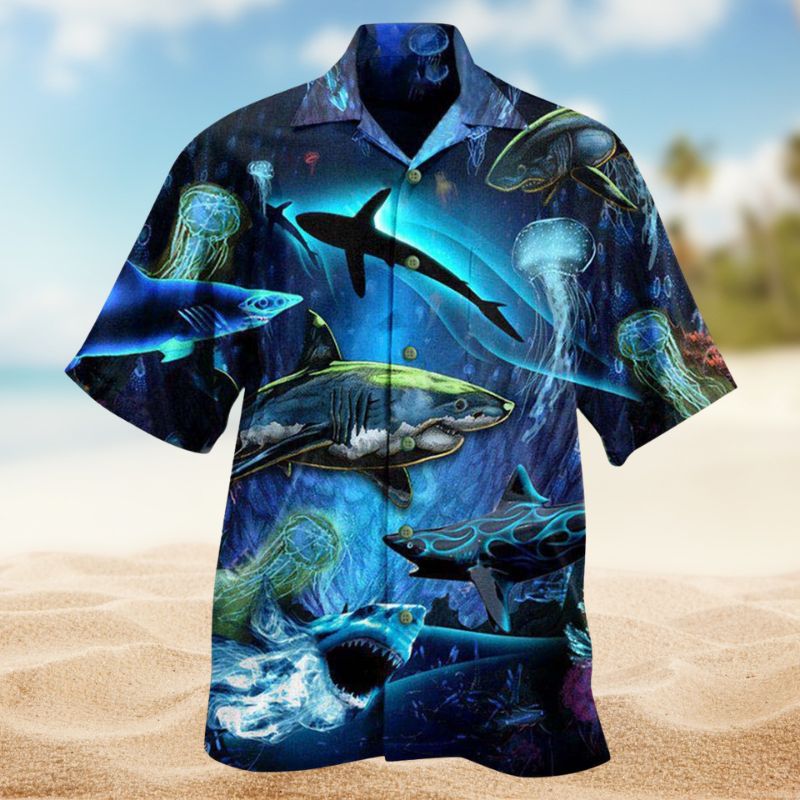 Sharks Deep Ocean Hawaiian Shirt For Beach Days, Coastal Adventures, And Thoughtful Gift Giving