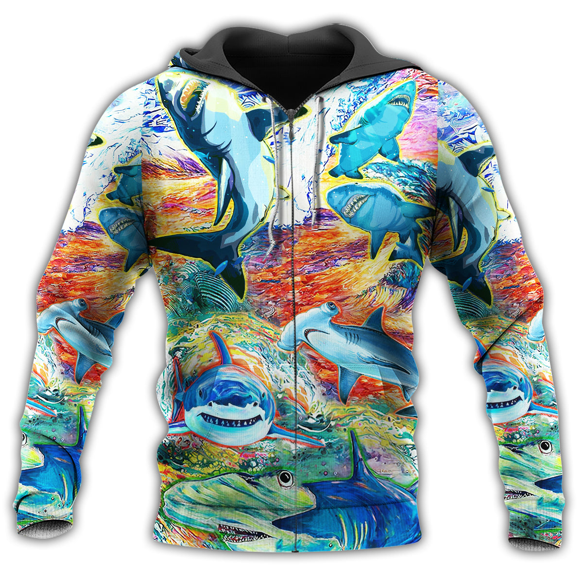 Colorful Shark Painting Hoodie For Sea Inspired Outfits Travel And Thoughtful Gifting