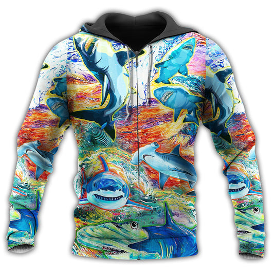 Colorful Shark Painting Hoodie For Sea Inspired Outfits Travel And Thoughtful Gifting