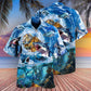 Blue Shark Treasure Ocean Hawaiian Shirt Design Detail For Sunny Adventures And Casual Wear