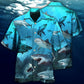 Shark Blue Fresh Ocean Hawaiian Shirt For Summer Vacation, Beach Travel, And Casual Wear