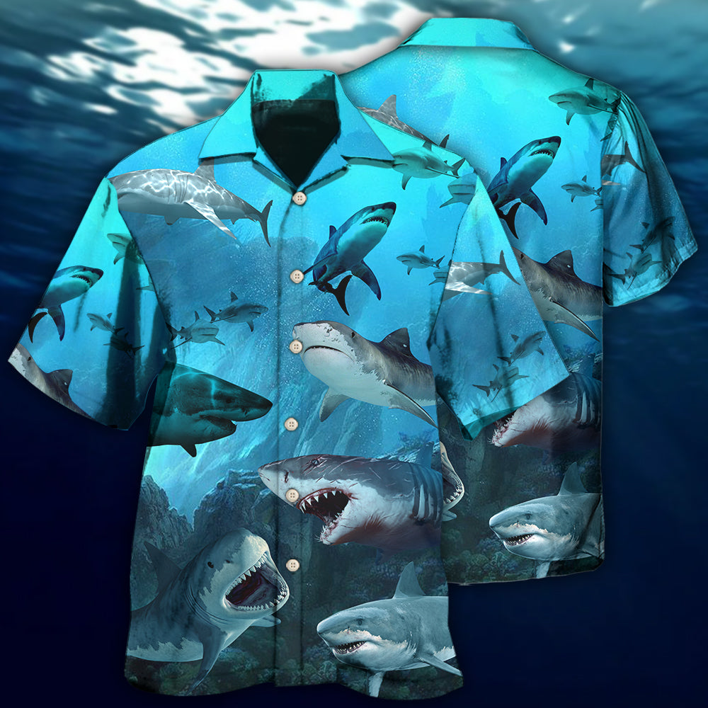Shark Blue Fresh Ocean Hawaiian Shirt For Summer Vacation, Beach Travel, And Casual Wear