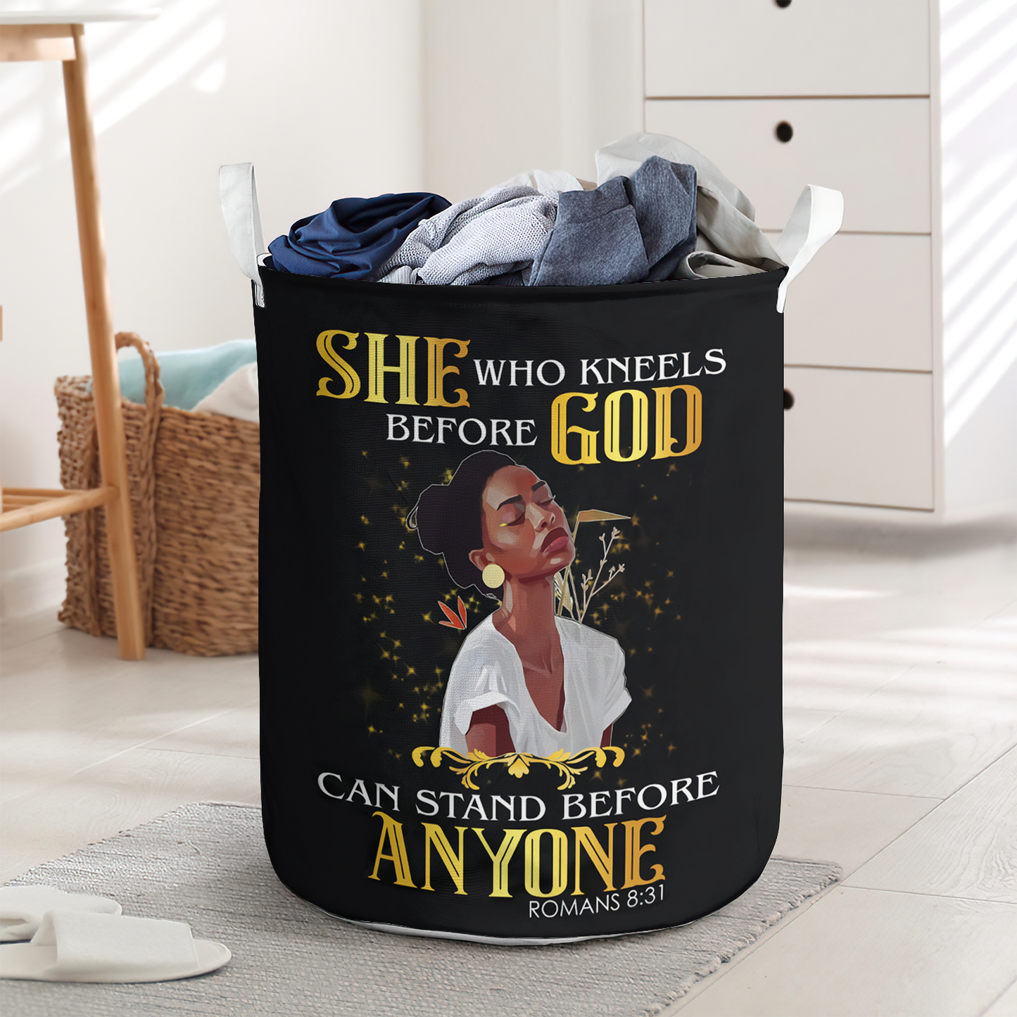 She Who Kneels Before God Black Girl Laundry Basket For Bathroom Bedroom Storage