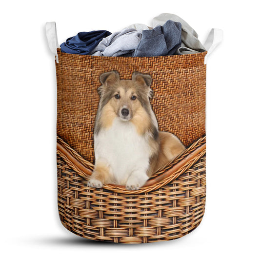 Shetland Sheepdog Rattan Texture Laundry Basket For Bathroom Bedroom Storage