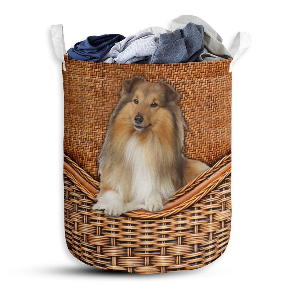 Shetland Sheepdog Rattan Texture So Cute Laundry Basket For Bathroom Bedroom Storage