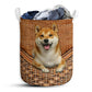 Shiba Dog Rattan Texture Laundry Basket For Bathroom Bedroom Storage