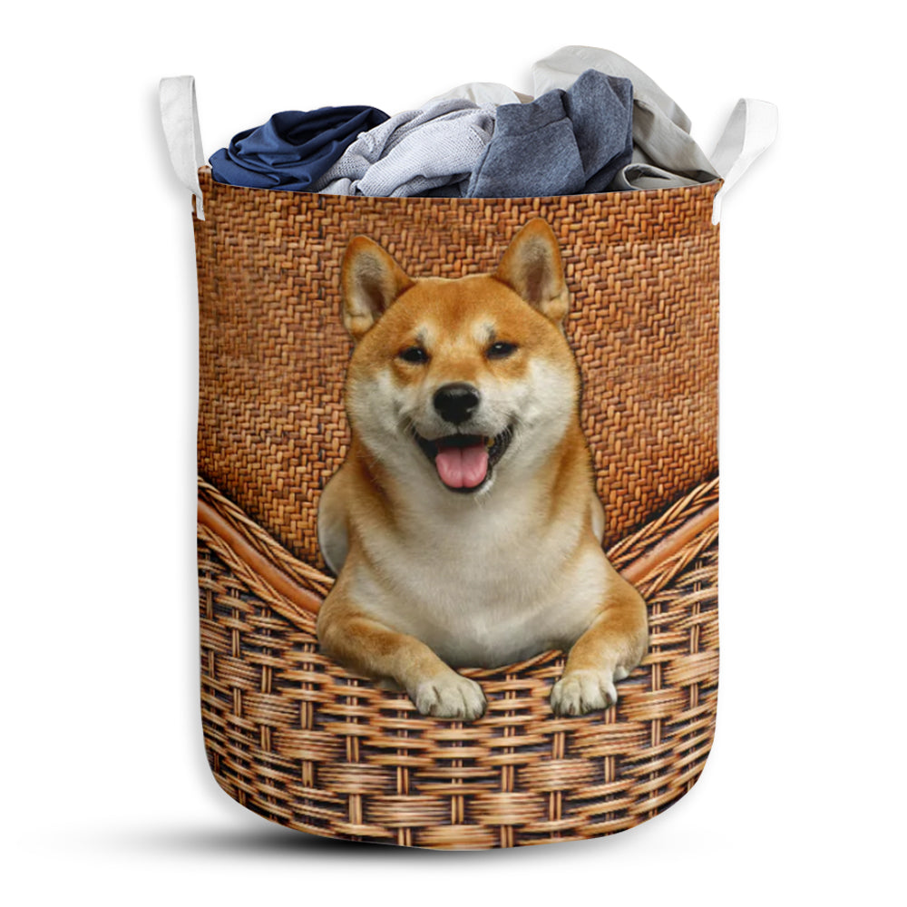 Shiba Dog Rattan Texture Laundry Basket For Bathroom Bedroom Storage