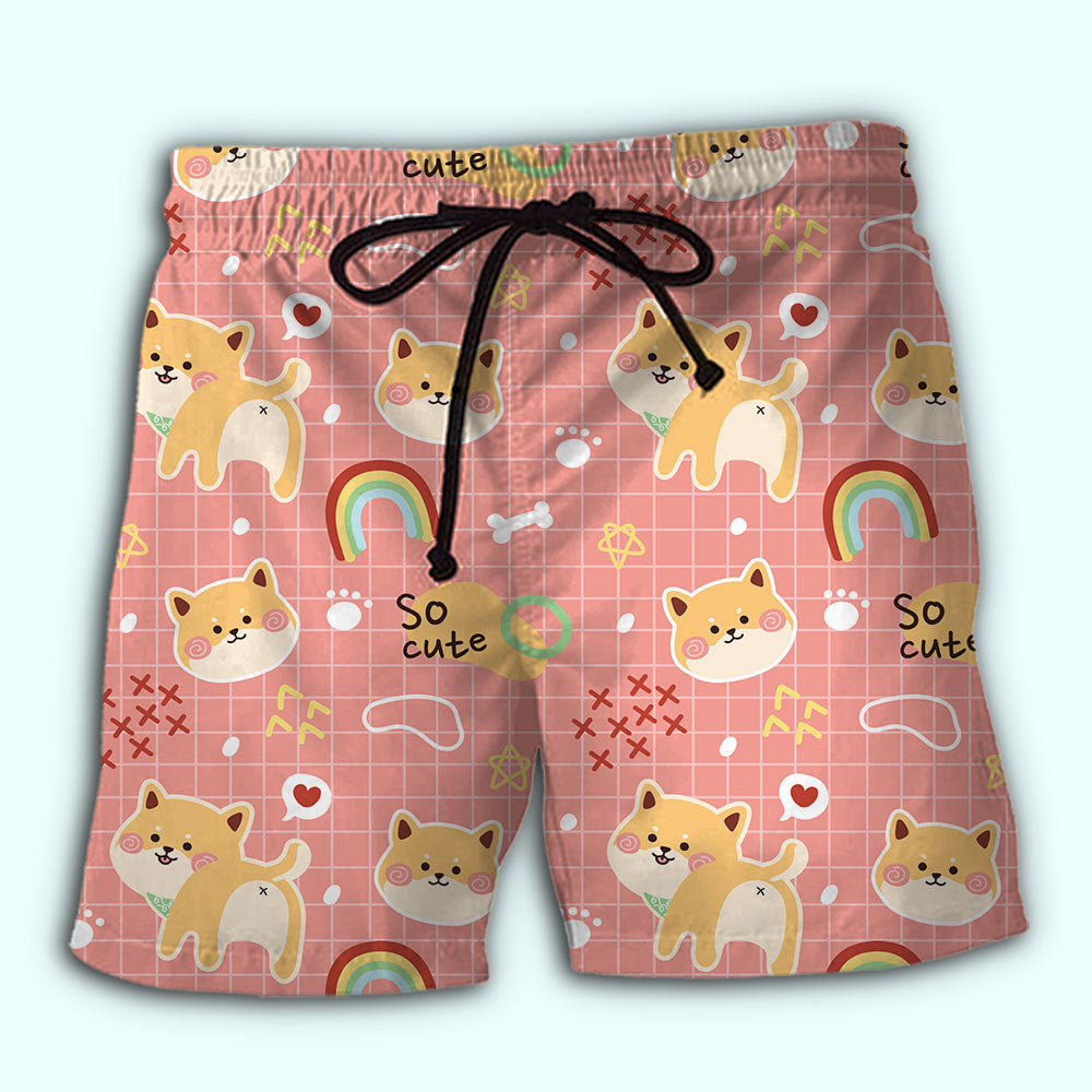 Shiba Inu Rainbow Cute Dog Beach Shorts For Resort Travel And Thoughtful Summer Gifting