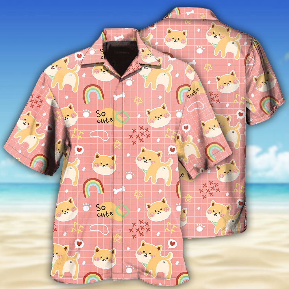 Cute Shiba Inu Cainbow Hawaiian Shirt Pattern Detail For Vacation Travel And Daily Wear