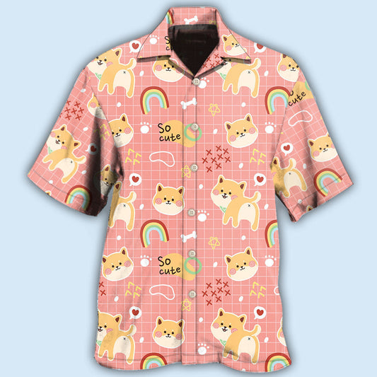 Cute Shiba Inu Rainbow Hawaiian Shirt For Tropical Holidays, Outdoor Gatherings, And Everyday Comfort