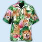 Tropical Floral Shiba Inu Leaf Hawaiian Shirt Pattern Detail For Vacation Travel And Daily Wear