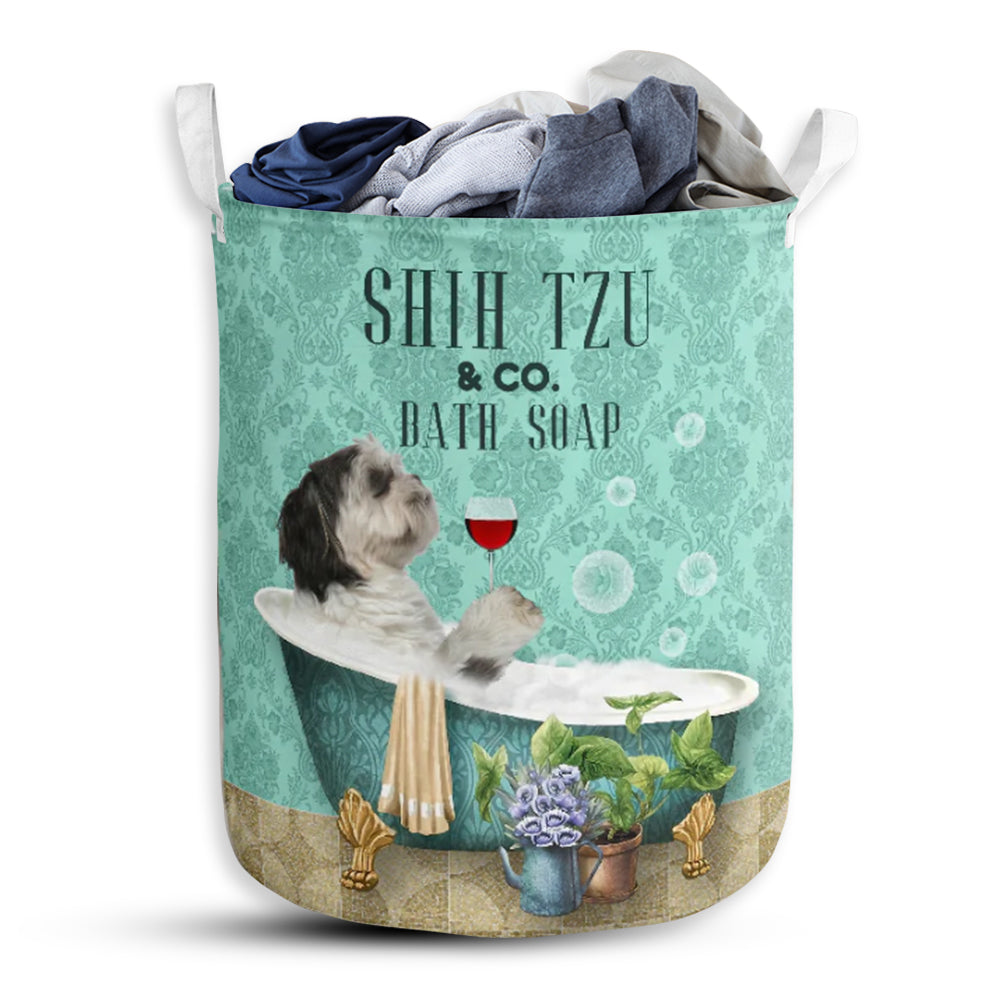 Shih Tzu And Bath Soap Laundry Basket For Bathroom Bedroom Storage