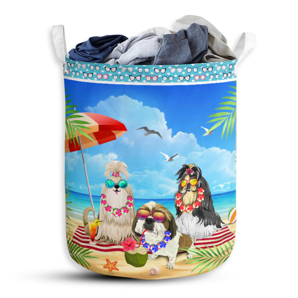 Shih Tzu Beach Summer Laundry Basket For Bathroom Bedroom Storage