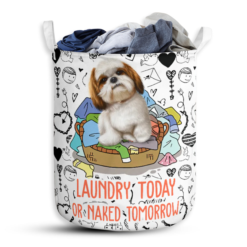 Shih Tzu Love Pattern Laundry Basket For Bathroom Bedroom Storage