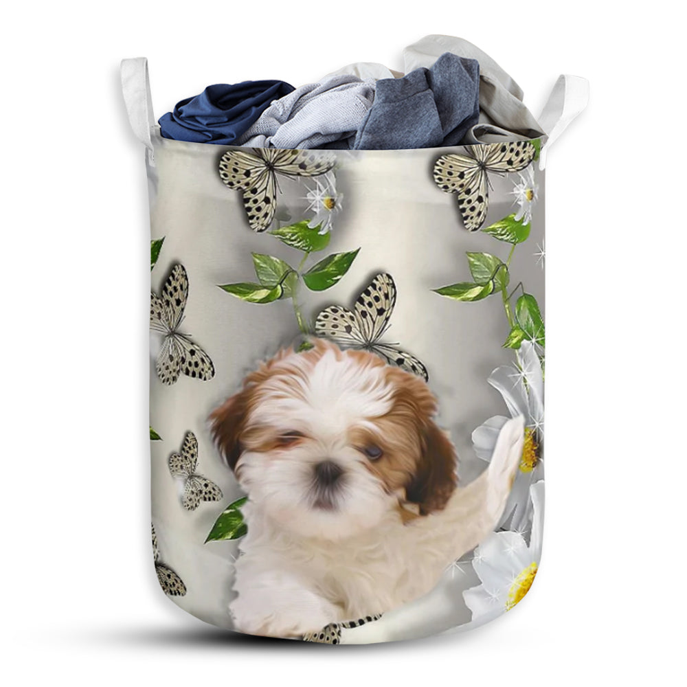 Shih Tzu Oil Painting Laundry Basket For Bathroom Bedroom Storage