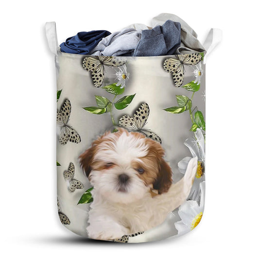 Shih Tzu Oil Painting Laundry Basket For Bathroom Bedroom Storage