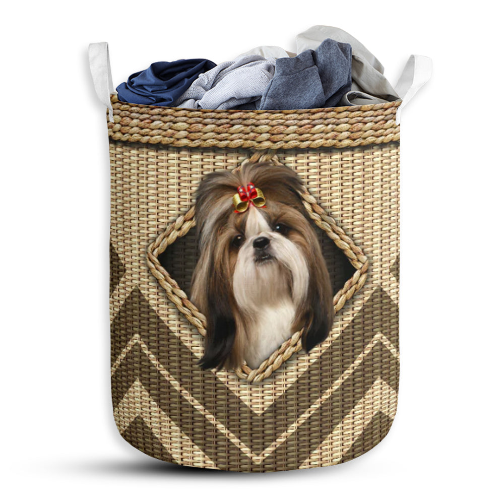 Shih Tzu Wicker Texture Hole Laundry Basket For Bathroom Bedroom Storage