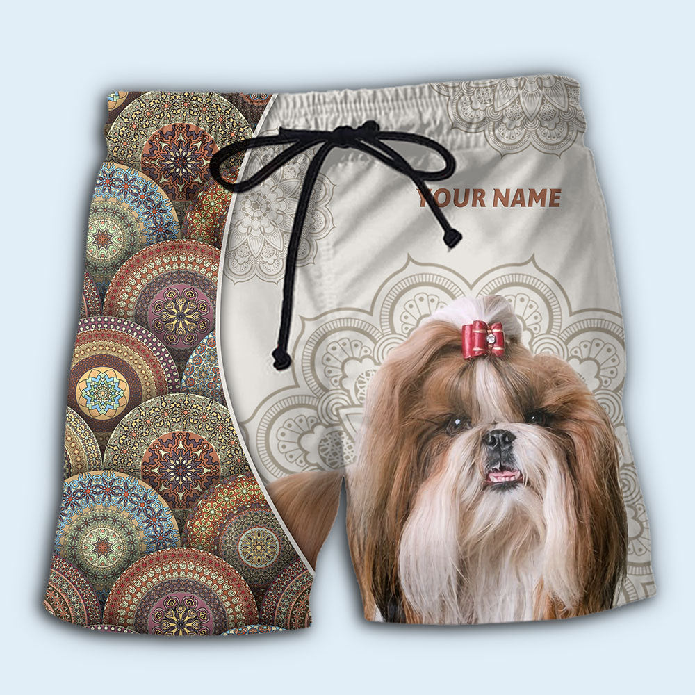 Shih Tzu Mandala Pattern Personalized Beach Shorts Pattern Detail For Relaxed Warm Weather Outfits