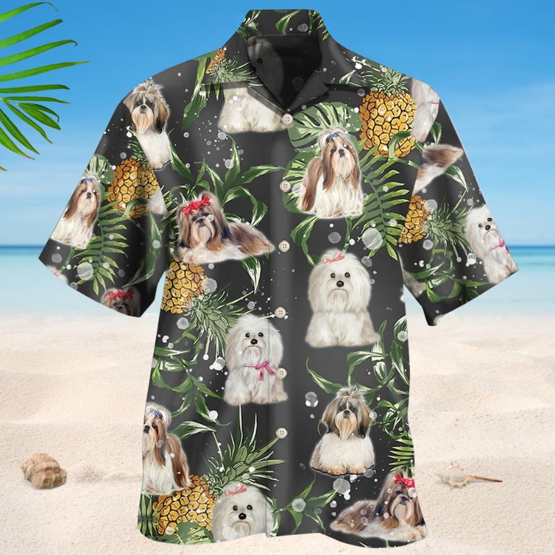 Shih Tzu Pineapple Hawaiian Shirt For Summer Vacation, Beach Travel, And Casual Wear