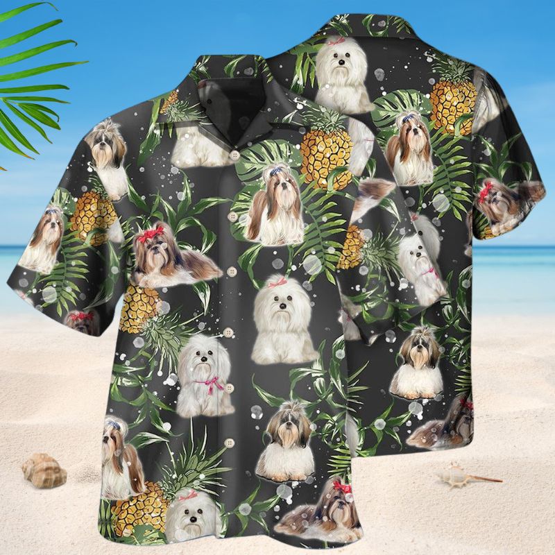 Shih Tzu Pineapple Hawaiian Shirt For Summer Vacation, Beach Travel, And Casual Wear