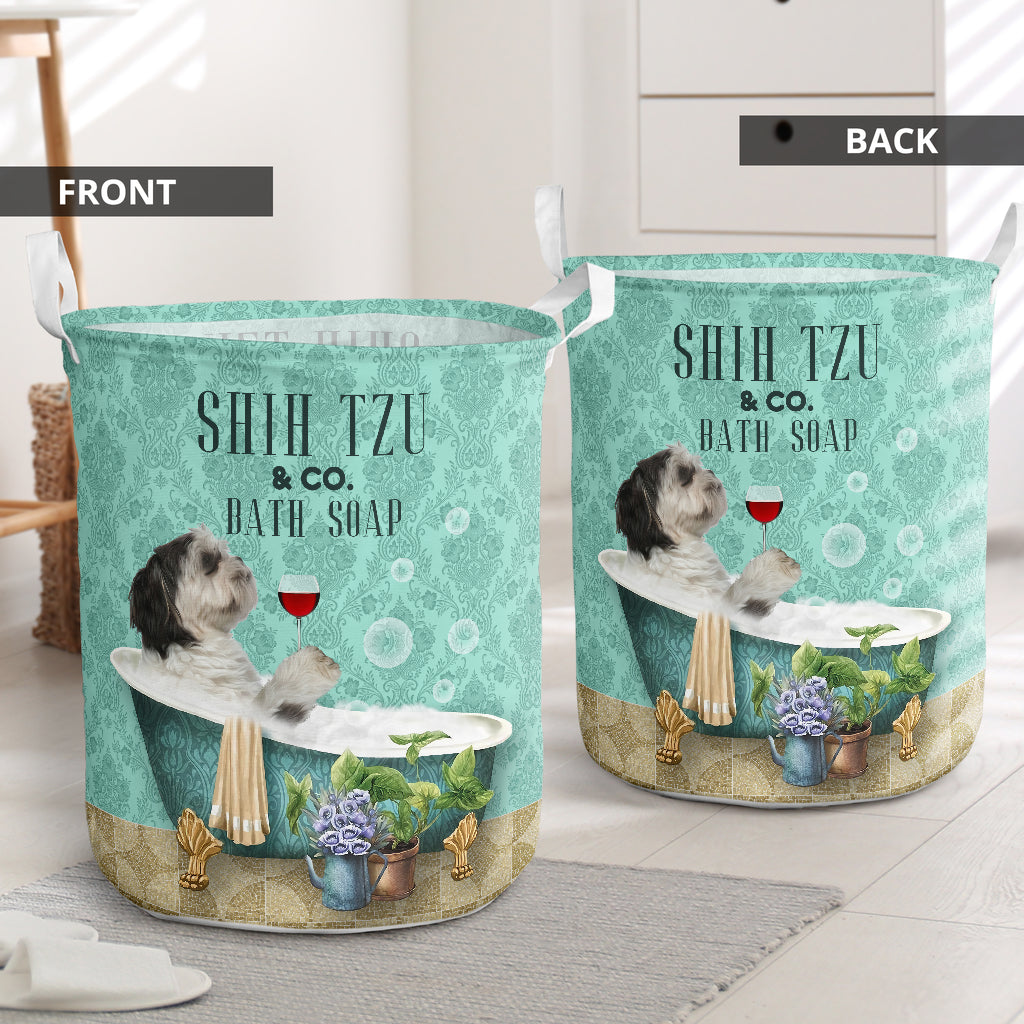 Shih Tzu And Bath Soap Laundry Basket For Room Home Organizer