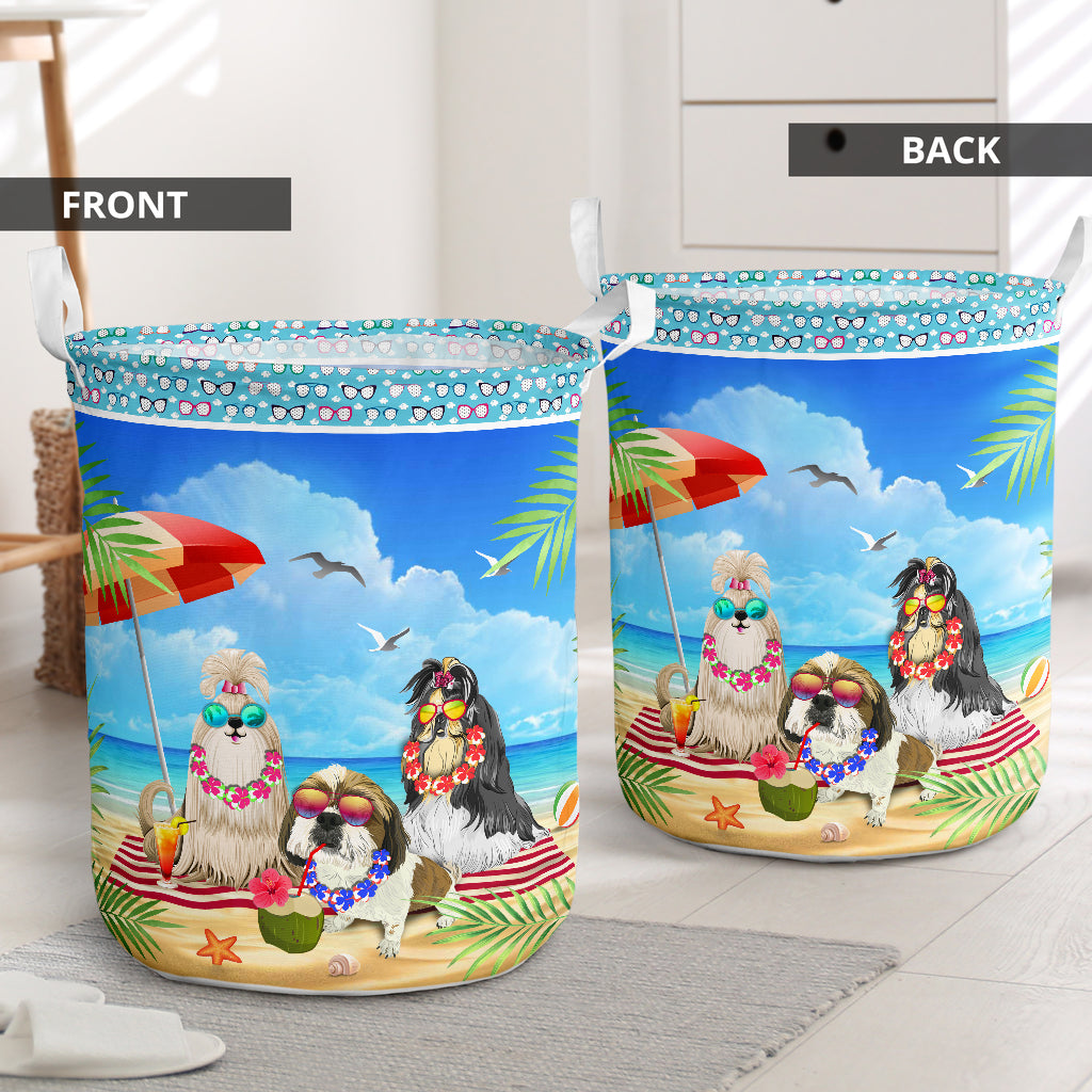 Shih Tzu Beach Summer Laundry Basket For Room Home Organizer