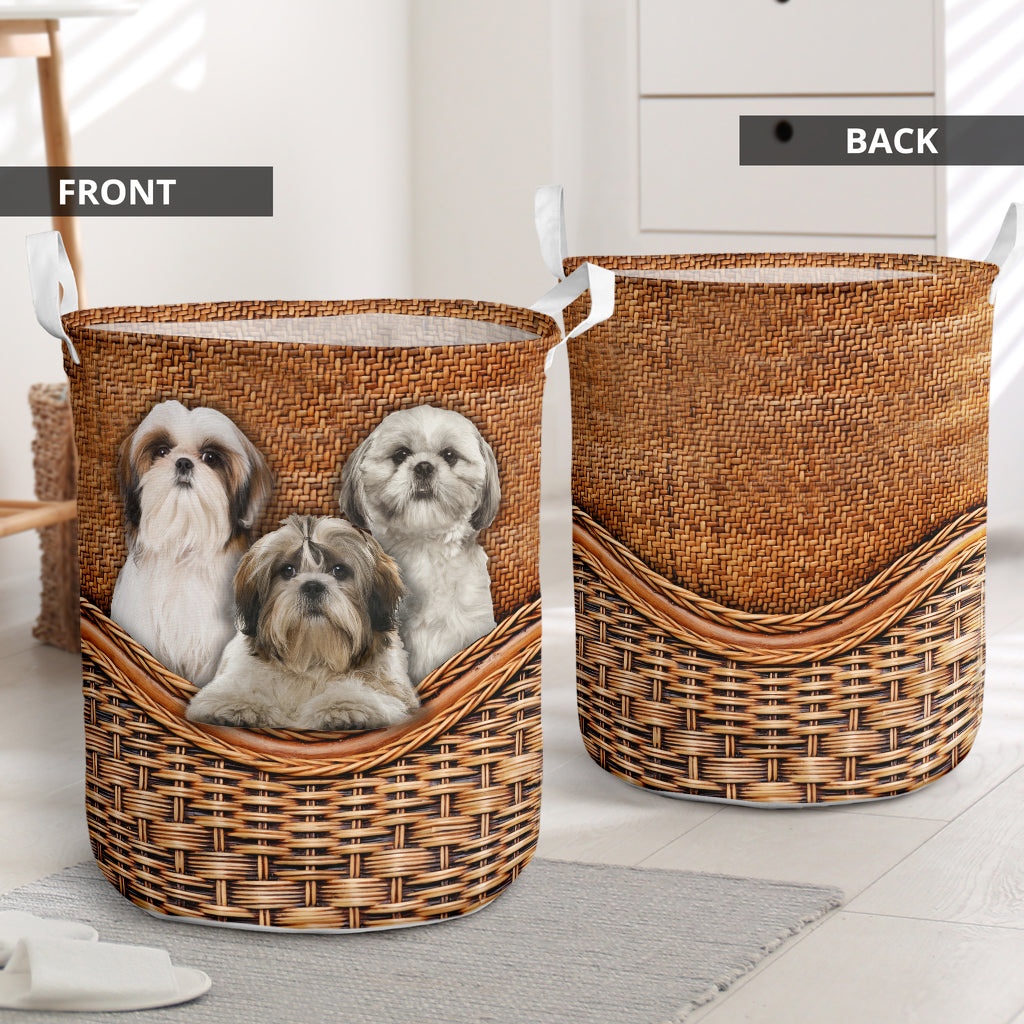 Shih Tzu Dog Rattan Texture So Cute Laundry Basket For Room Home Organizer
