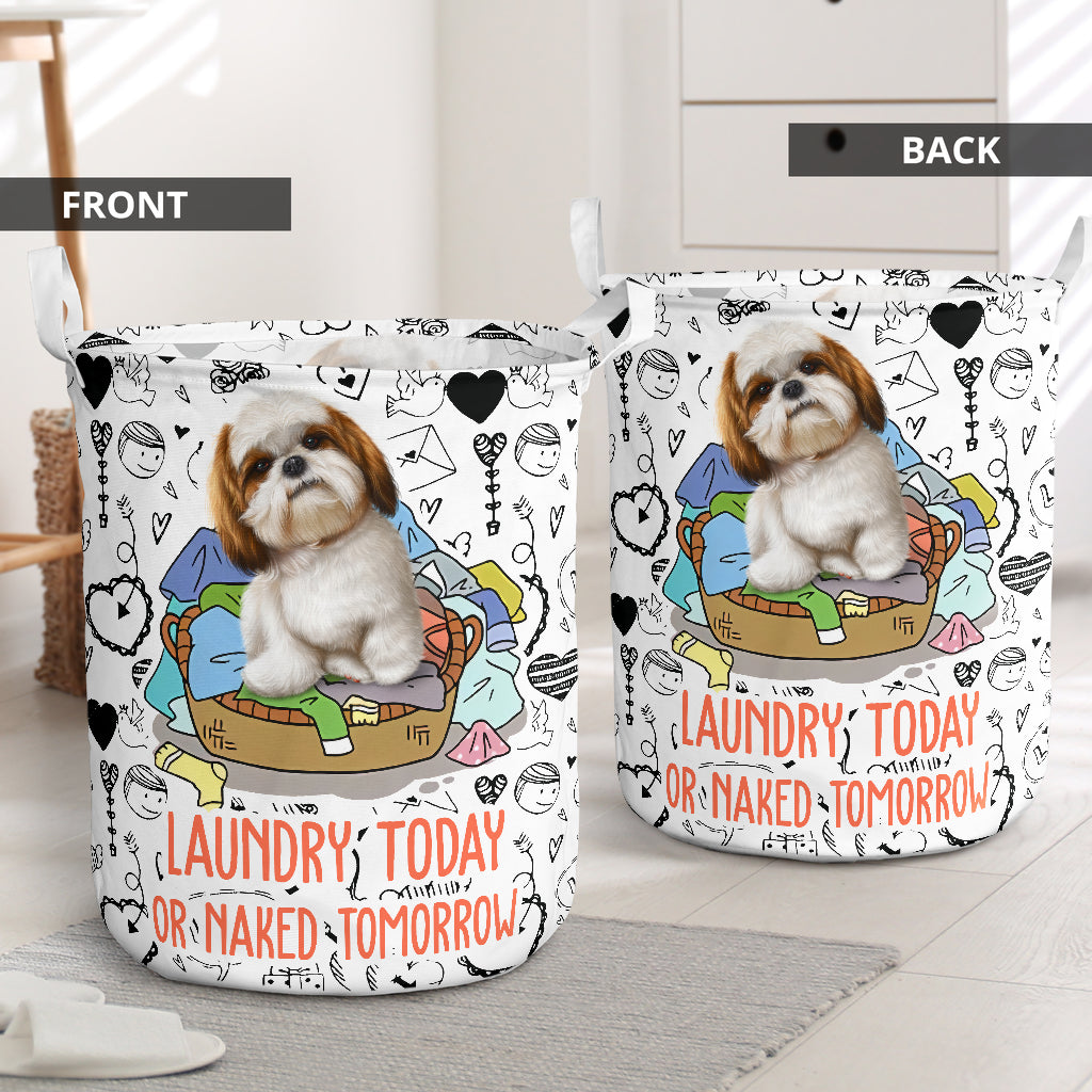 Shih Tzu Love Pattern Laundry Basket For Room Home Organizer