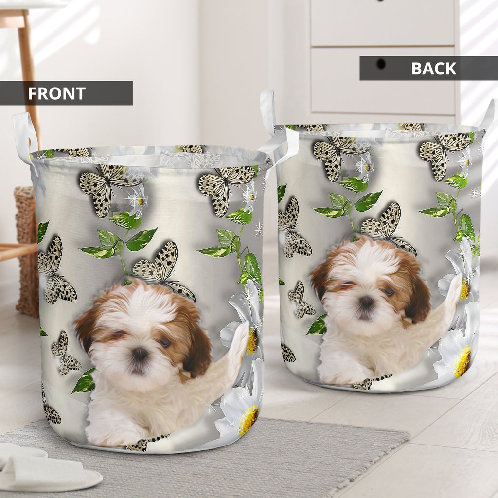 Shih Tzu Oil Painting Laundry Basket For Room Home Organizer