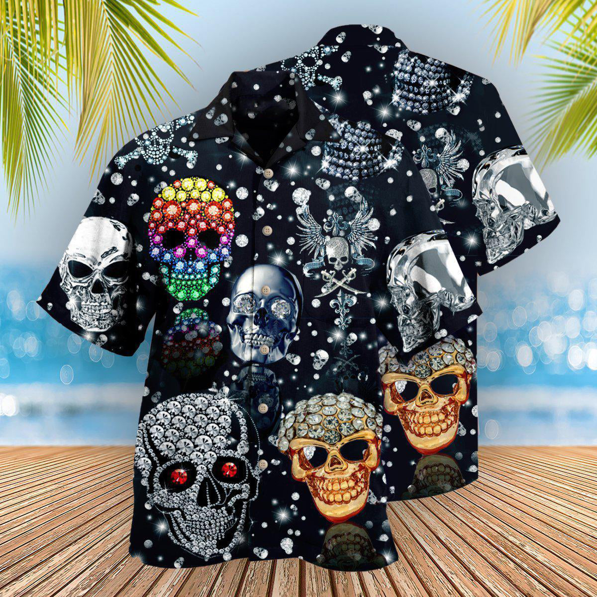 Diamond Skull Hawaiian Shirt With All Over Print For Tropical Holiday Resort Parties And Everyday Style