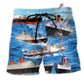 Ship Love Ocean And Sky Hawaiian Print Beach Shorts For Ocean Lover Vacation Wear