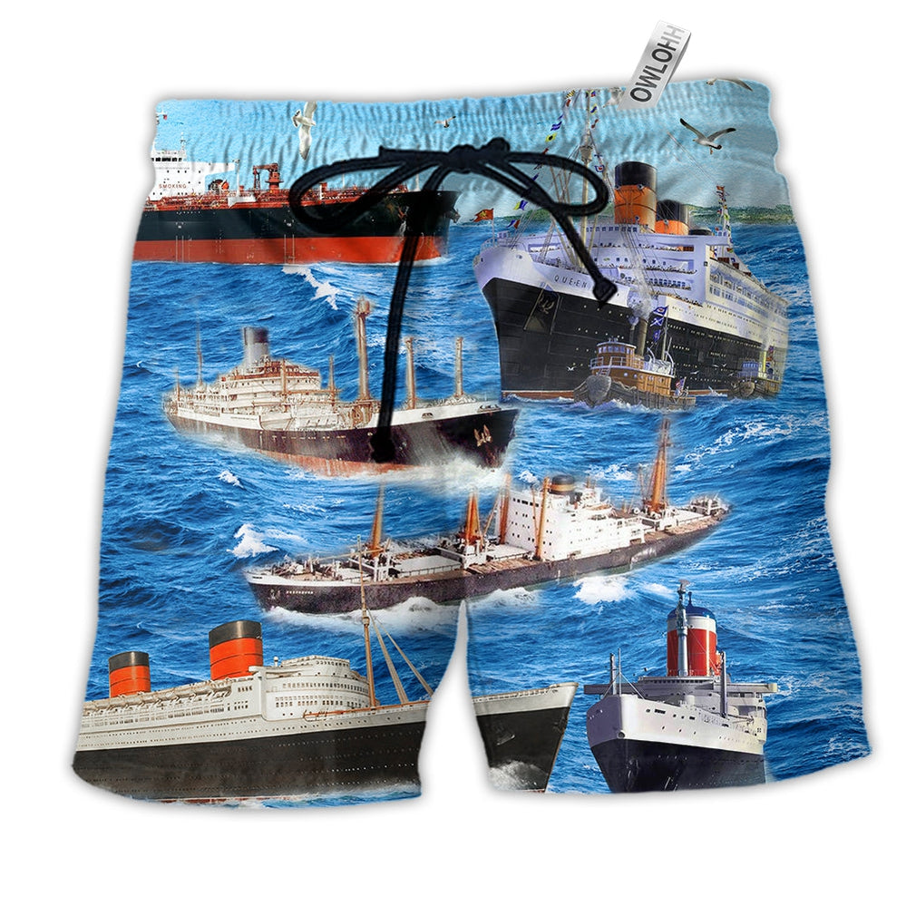 Ship Love Ocean And Sky Hawaiian Print Beach Shorts For Ocean Lover Vacation Wear