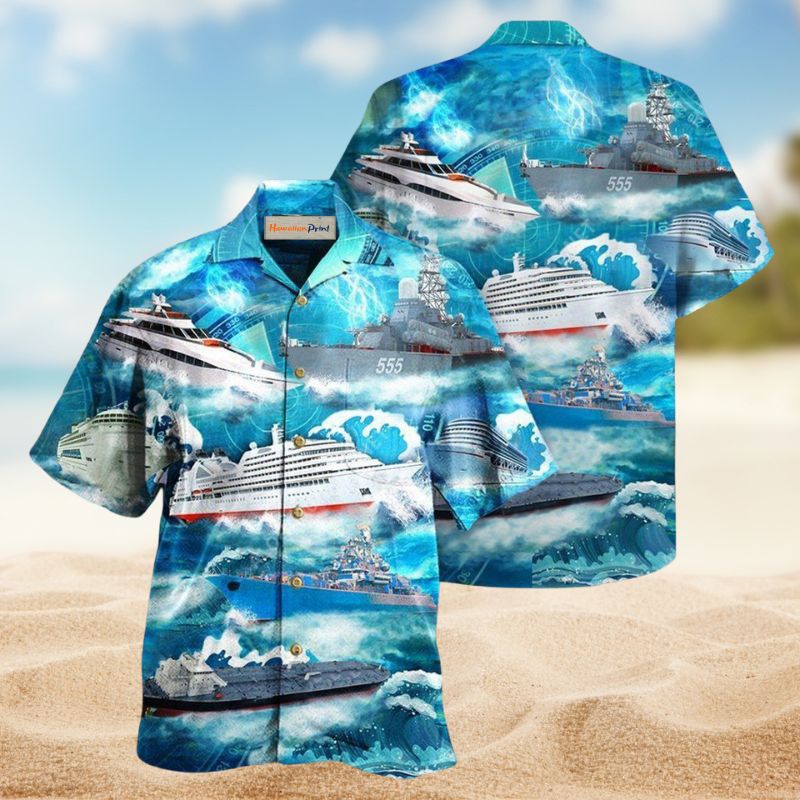 Ship Sea Hawaiian Shirt For Summer Vacation, Beach Travel, And Casual Wear