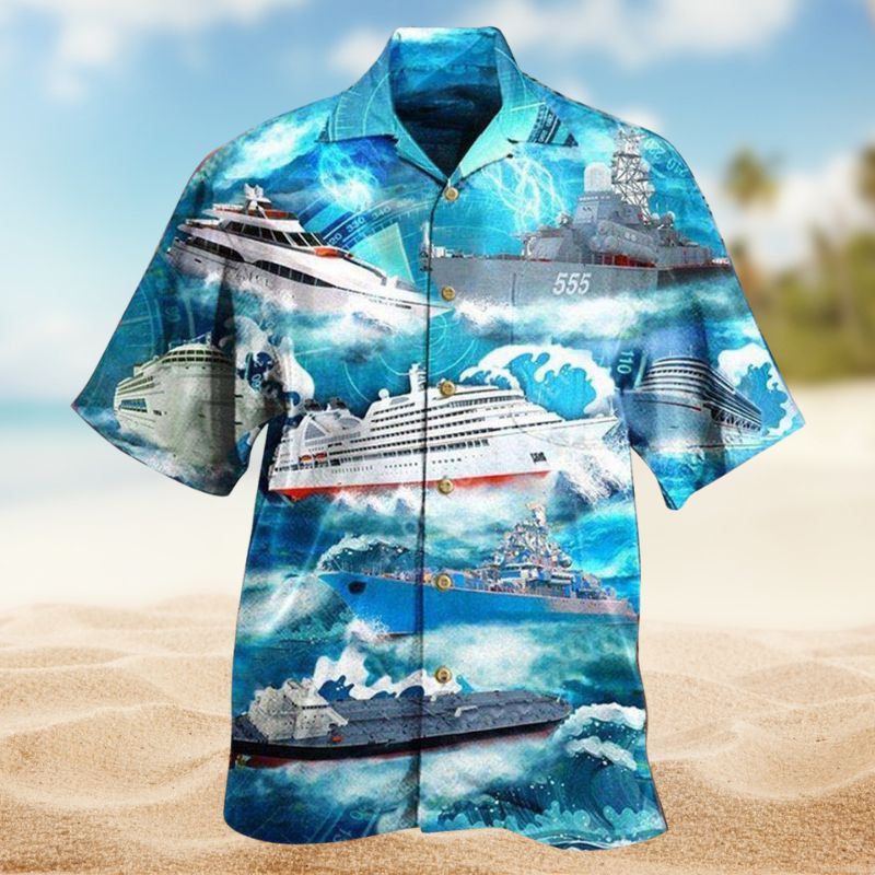 Ship Sea Hawaiian Shirt For Summer Vacation, Beach Travel, And Casual Wear