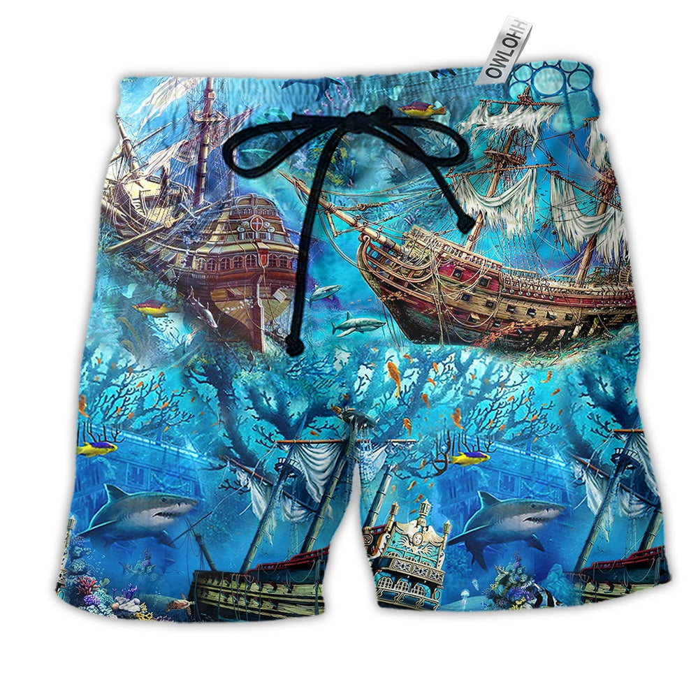 Ship Underwater Treasures The Forgotten Ships Beach Shorts For Seaside Summer Adventures