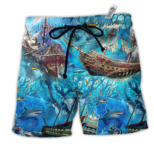 Ship Underwater Treasures The Forgotten Ships Beach Shorts For Seaside Summer Adventures