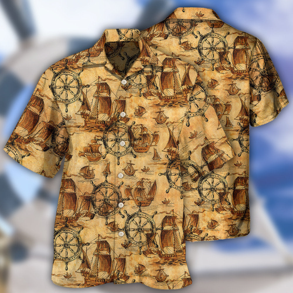 Vintage Ship Wheel Sea Hawaiian Shirt Design Detail For Sunny Adventures And Casual Wear