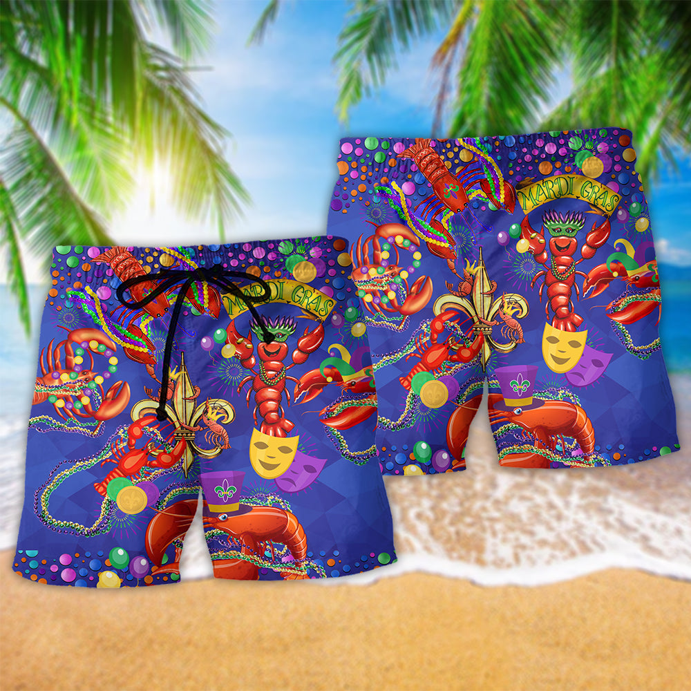 Shrimp Mardi Gras Love Animals Hawaiian Print Beach Shorts For Seaside Summer Adventures