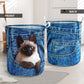 Cat Cute Siamese Cat Jean Pocket Laundry Basket For Room Home Organizer