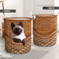 Siamese Cat Rattan Texture Laundry Basket For Room Home Organizer