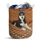 Siberian Husky Dog Rattan Texture Laundry Basket For Bathroom Bedroom Storage