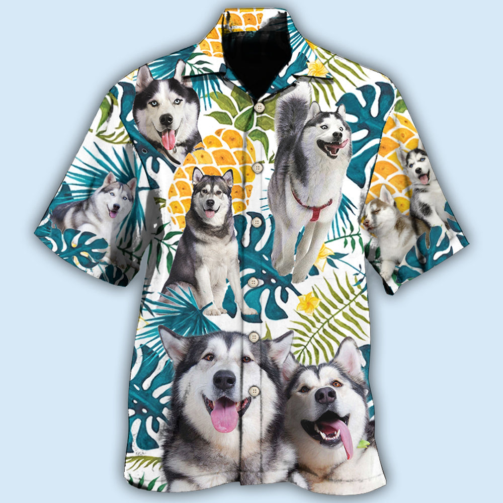 Tropical Funny Husky Leaf Hawaiian Shirt For Tropical Holidays, Resort Trips, And Relaxed Coastal Style