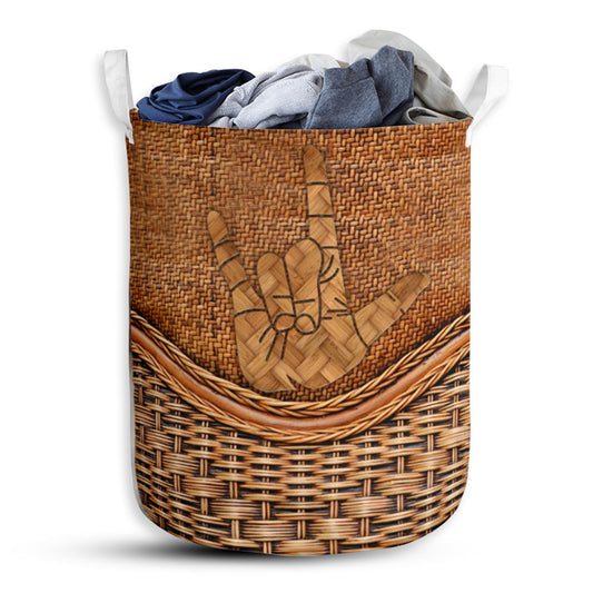 Sign Language Rattan Laundry Basket For Bathroom Bedroom Storage