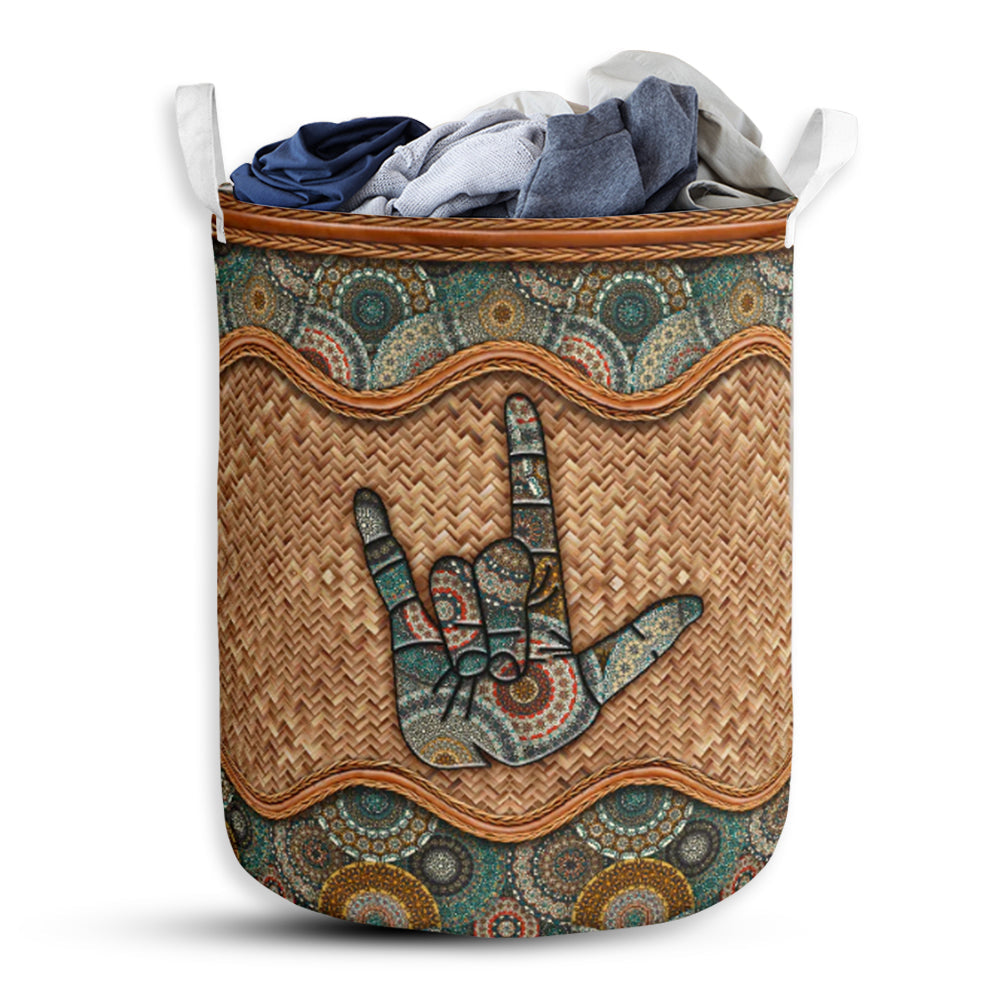 Sign Language Rattan Mandala Laundry Basket For Bathroom Bedroom Storage