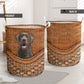 Silver Labrador Dog Rattan Texture Laundry Basket For Room Home Organizer
