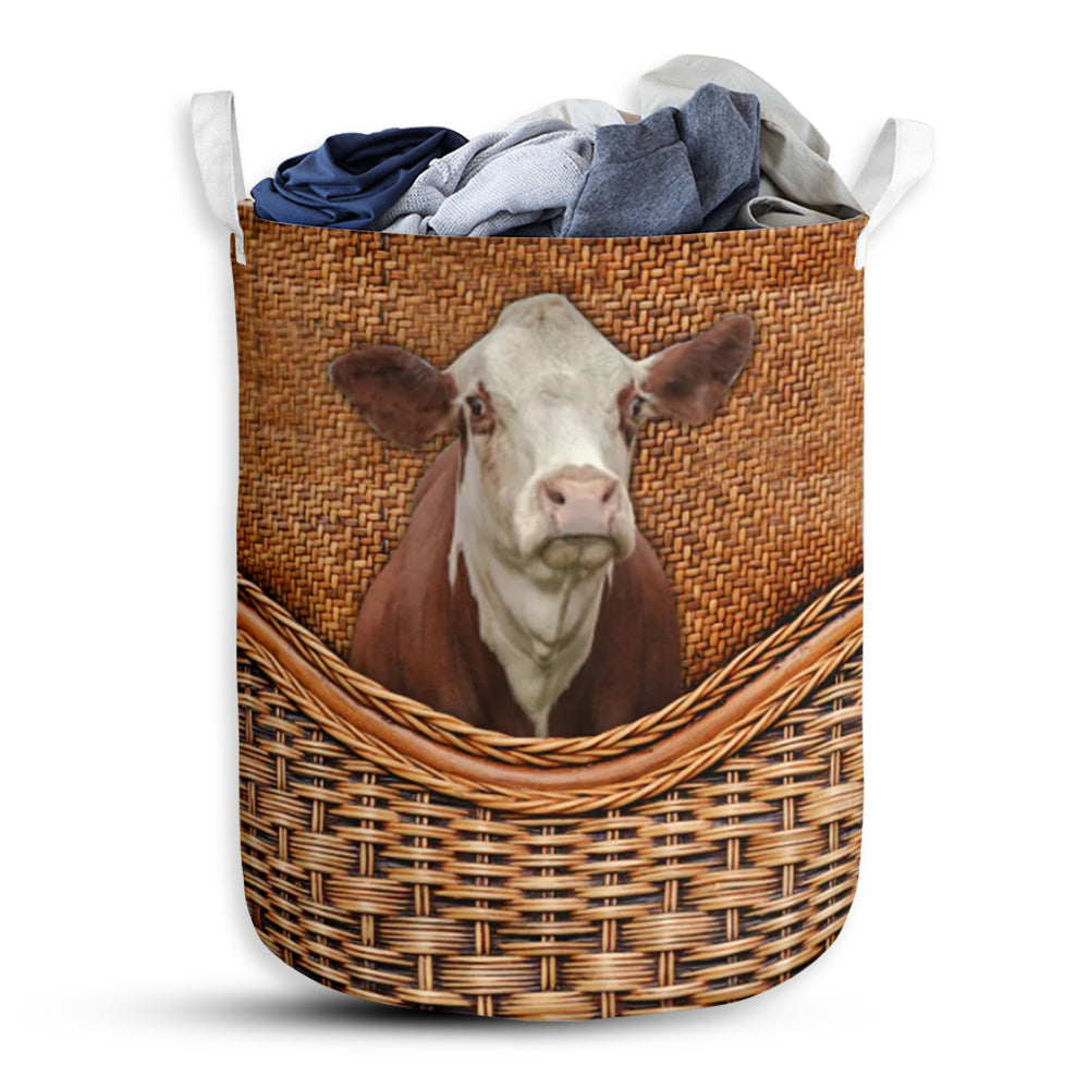 Cow Simmental Cattle Cow Rattan Texture Laundry Basket For Bathroom Bedroom Storage