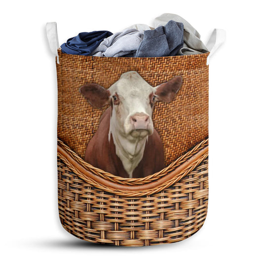 Cow Simmental Cattle Cow Rattan Texture Laundry Basket For Bathroom Bedroom Storage