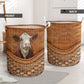 Cow Simmental Cattle Cow Rattan Texture Laundry Basket For Room Home Organizer
