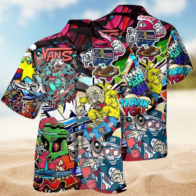 Skate Street Hawaiian Shirt For Summer Vacation, Beach Travel, And Casual Wear
